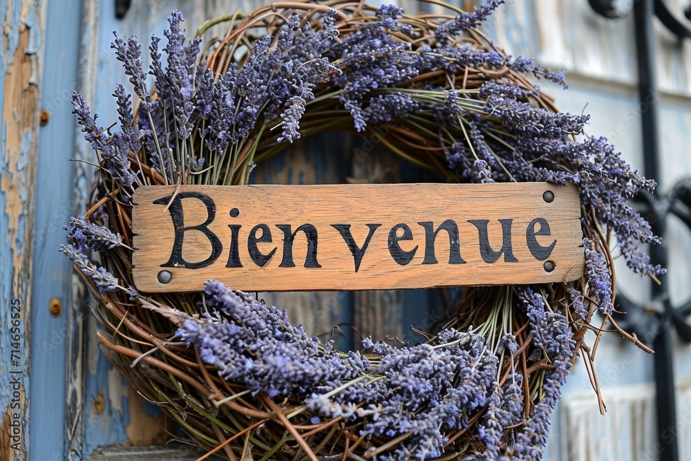 Wall mural bienvenue, rustic french lavender welcome