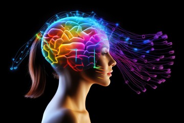 Fototapeta premium Neuronal learning, 3d neurons forge new connections, strengthening the brain's cognitive abilities, Neurons in the brain act as messengers, brain's neurons fire in synchrony, deep concentration focus