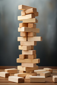 Game Jenga wooden cubes on a light background.