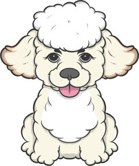 Cute cartoon poodle with a fluffy coat sitting