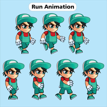 set of 2d character run animation vector illustration