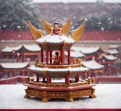 Korean temple in snowfall, Chengde, Hebei Province, China
