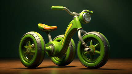 A green tricycle in a tricycle race. - obrazy, fototapety, plakaty