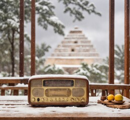 Naklejka premium Angkor Wat, Siem Reap, Cambodia, vintage radio