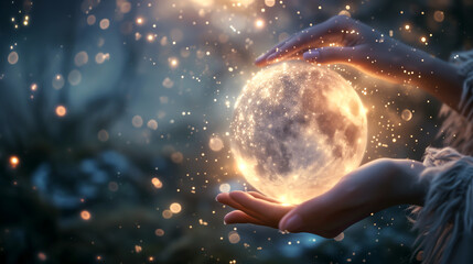 magic moon in hands sparkle night