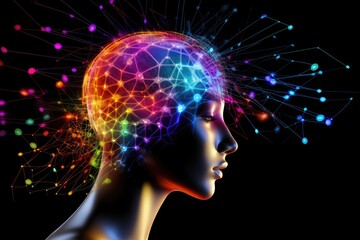 Obraz premium Anesthesia medical illustration, Anesthesiology and perioperative care shimmering brain dots lightning, nerve cells fire with blue background, Anaesthesia, Neuronal energy, clinical healthcare