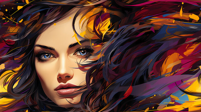 Woman Face Eyes with eyelashes, hand drawn backdrop. Colorful seamless pattern illustration. Decorative female wallpaper printing. Overlapping background in glitch psychedelic pattern