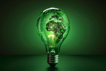 Green World Map Print On The Light Bulb With Green Theme 