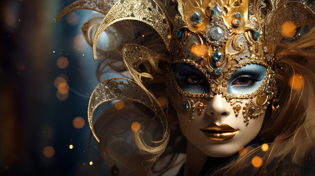 Woman with a beautiful gold mask as wallaper background illustration