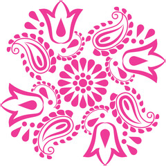 Fototapeta premium Indian Traditional and Cultural Rangoli, Alpona, Kolam, or Paisley vector line art. Bengal Art India. for textile printing, logo, wallpaper 