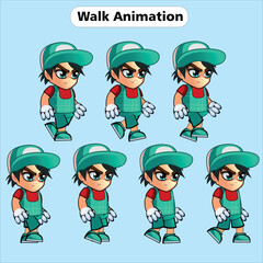 set of 2d character walk animation vector illustration