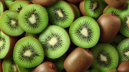 Poster  a pile of kiwi fruit cut in half with kiwis in the middle of the kiwis on the side of the kiwis and the kiwis on the other side of the kiwi. © Olga