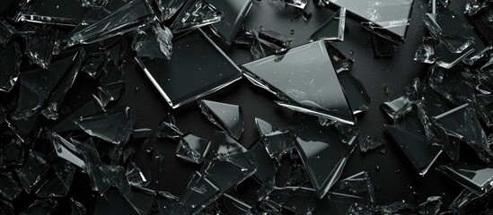 High resolution image of glass shards on black backdrop.