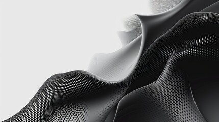 abstract banner featuring a fluid, liquid shape in a classic black and white theme, intertwined with a modern twist of gradient color dots suggesting advanced technology.  - obrazy, fototapety, plakaty