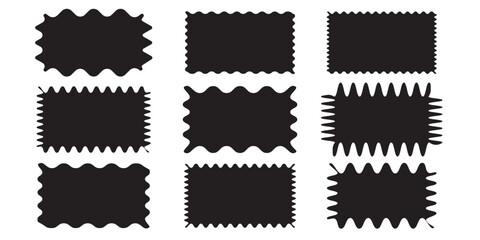 Torn shape pieces set. Set of black jagged paper square. Zig zag edge rectangle shape collection. Jagged rectangular elements set.  - obrazy, fototapety, plakaty