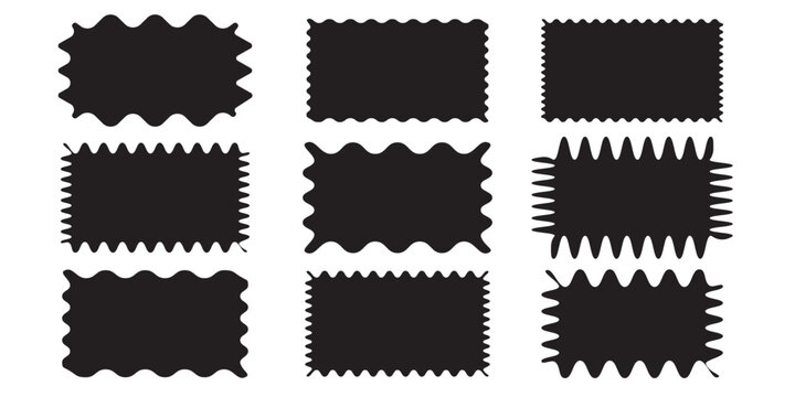 Torn shape pieces set. Set of black jagged paper square. Zig zag edge rectangle shape collection. Jagged rectangular elements set. 