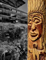 Culture and tradition on a wooden post