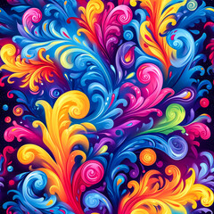 Fototapeta premium Abstract Fantasy Seamless Pattern. Generated Image. A digital illustration of a seamless pattern with colorful, floral, abstract shapes.