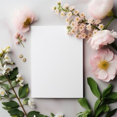 Blank white 5x7 invitation card mockup, Etsy, trendy, spring generative ai