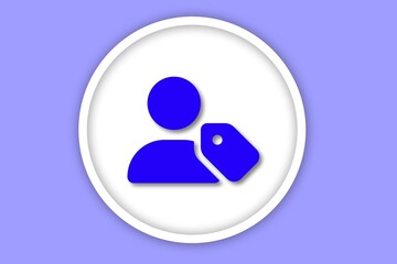 Icon of a user profile with a tag on a purple background.