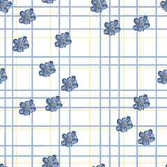 light blue spotted flowers seamless pattern, cute hand drawn checkered textile pattern for fabric, background, wallpaper and wrapping paper