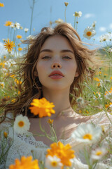 A sensual portrait of a fragile yet alluring young woman in a summer meadow.