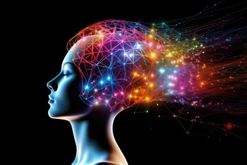 Obraz premium Colorful 3d scientific brain stimuli, neurovascular neuronal network. Neurotropic neurons neural processes and neural correlates consciousness. Neurooncology, neurophotonic neurolinguistics