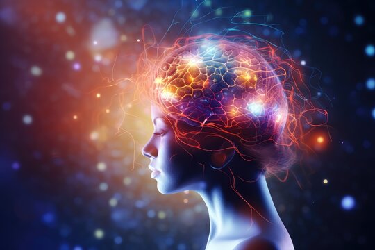 Brain, gentle light, positive energy, calming serenity, mental clarity during sleep. Sleep cycle, quality, duration are vital for combating insomnia, various sleep disorders, overall axon well-being