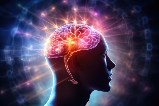 Brain, gentle light, positive energy, calming serenity, mental clarity during sleep. Sleep cycle, quality, duration are vital for combating insomnia, various sleep disorders, overall axon well-being