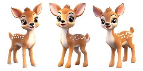Fototapeta premium Cute deer 3D funny character cartoon with transparent background.