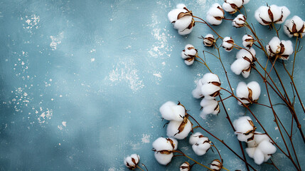 Background with white fluffy cotton flowers 4 - obrazy, fototapety, plakaty