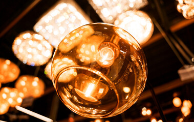 decorative lamps background at the showroom of a large store