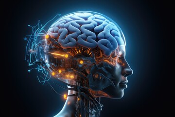 Obraz premium Brain in sleep, adorned neon lights,mantras and Chakra visualizations. Embracing silence and peaceful breath,haven for inner peace and stress reduction, creating a serene and tranquil sanctuary.