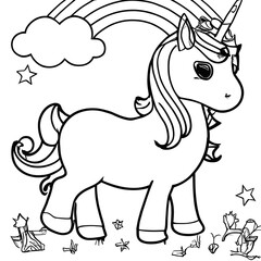 Unicorn coloring page for kids, unique drawing to color