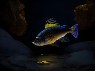 Fish in aquarium. AI generated art