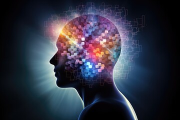 Human Brain AI Colorful Neuron Illustration, Brain learning new knowledge and understanding input through knowledge transfer and expand skillset with education by Education from experienced Teachers