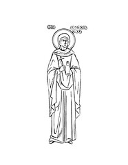 Fototapeta na wymiar Saint Anastasia Serbian (name english). Coloring page in Byzantine style on white background