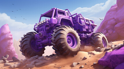 A purple rock crawler tackling challenging obstacles. - obrazy, fototapety, plakaty