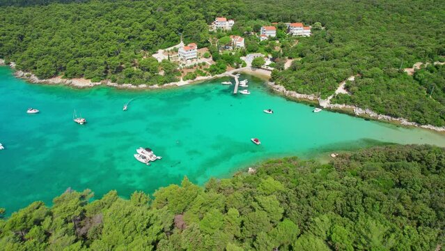Aerial view of the stunning Adriatic coast of the Rab island, Croatia