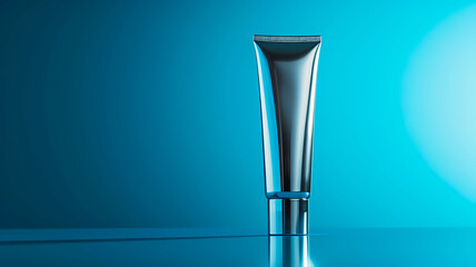 Transparent blue tube for cream with clean design, reflecting light, mockup 