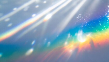 blurred water shadows and light refraction texture overlay effect for photo and mockups organic drop diagonal holographic flare on a white wall dreamy surreal rainbow for natural light effects