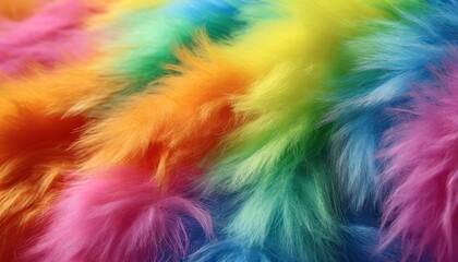 flamboyant rainbow colored background of fuzzy fake fur - obrazy, fototapety, plakaty