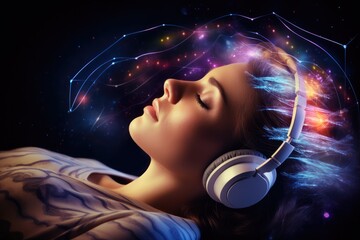 Brain sleep relaxation, mindful meditation brain waves. Affirmations and positive mindset promote brain health. Listening to brainwave patterns with headphones for better sleep and mental well being.
