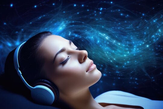 Brain sleep relaxation, mindful meditation brain waves. Affirmations and positive mindset promote brain health. Listening to brainwave patterns with headphones for better sleep and mental well being.