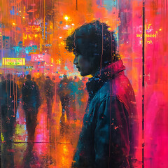 Fototapeta premium cute young man, in neon light 