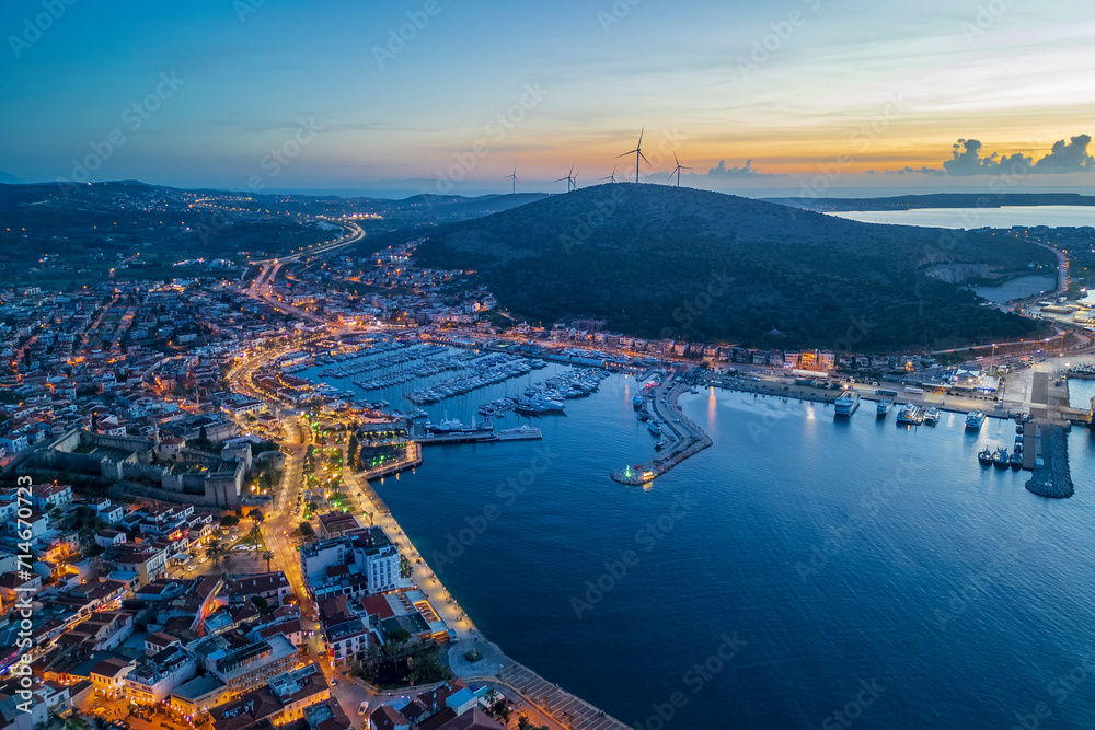 Wall mural Cesme Town panoramic drone view in Turkey