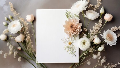 white greeting card mockup with subtle boho floral accents invitation card mockup with flowers for special occasions generative ai