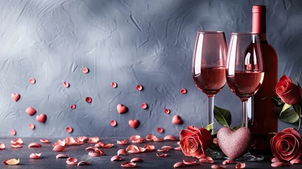 Fotobehang two glasses of champagne and red rose on wall background © Nice Seven