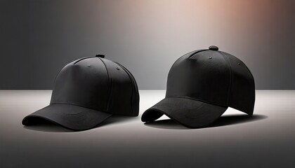 set of blank black baseball cap on background template mock up ai generative