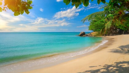 seascape of beautiful tropical beach with calm sky sea view and sand beach summer background